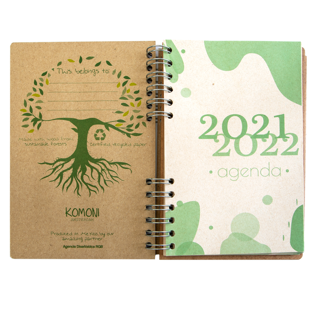 Duurzame houten schoolagenda 2021-2022 - gerecycled papier - Moon