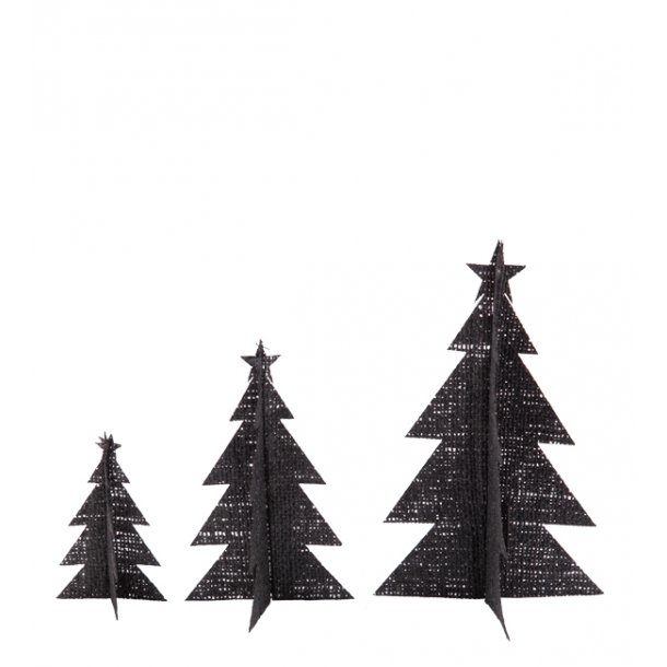 Set van 3 zwarte kerstbomen, jute ZWART