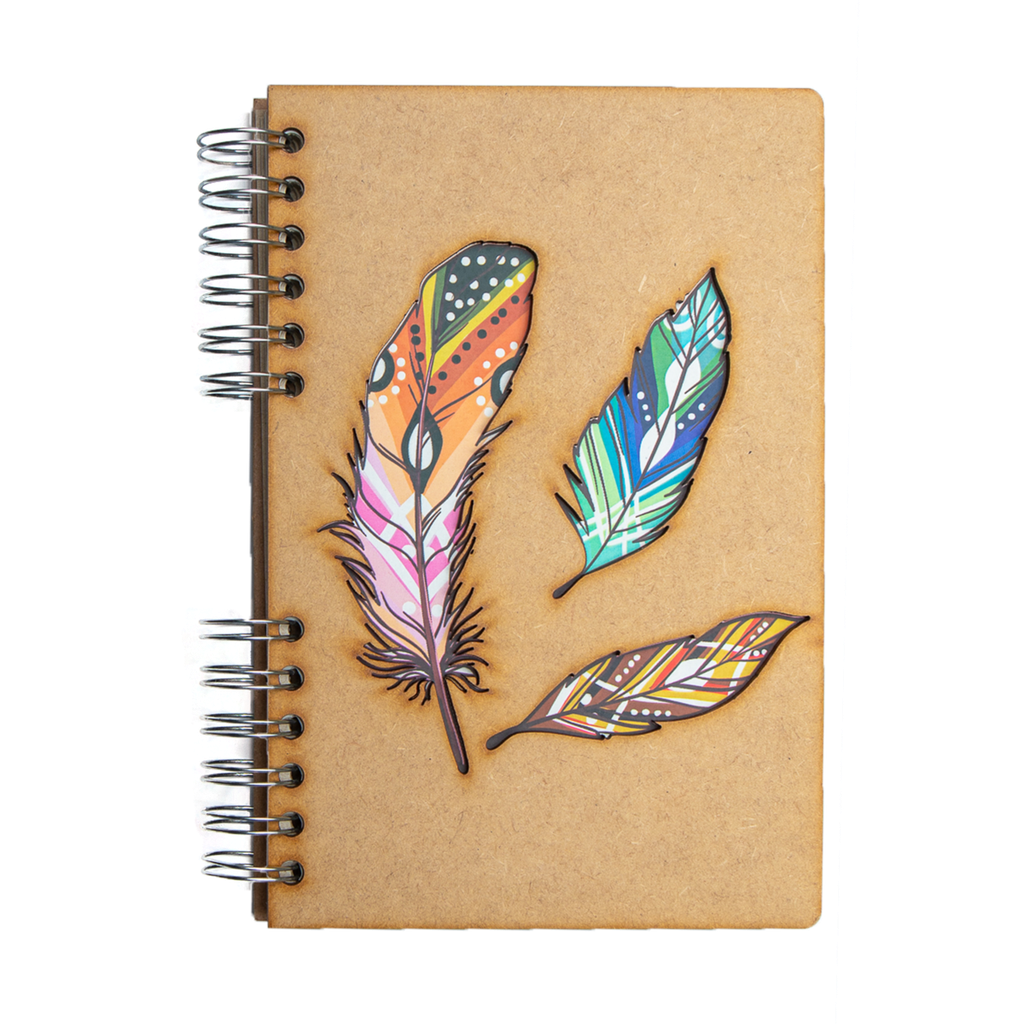 Duurzaam houten notitieboek | Gerecycled papier | Navulbaar | Veren