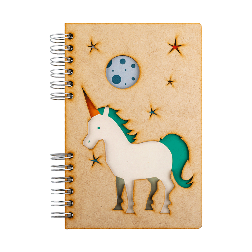 Duurzaam houten notitieboek | Gerecycled papier | Navulbaar | Unicorn