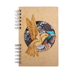 Duurzaam houten notitieboek A6| Gerecycled papier | Navulbaar | Kolibrie Bloem
